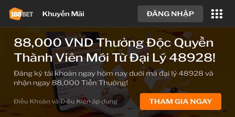 Ưu đãi nhận 88k tiền thưởng chào mừng tại 188Bet